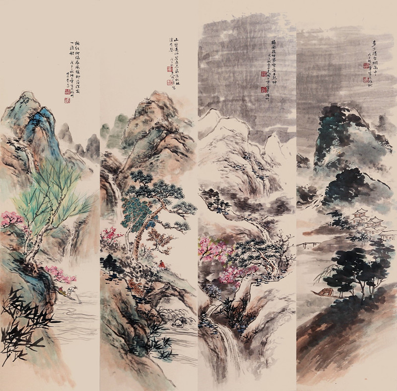 山水四条屏